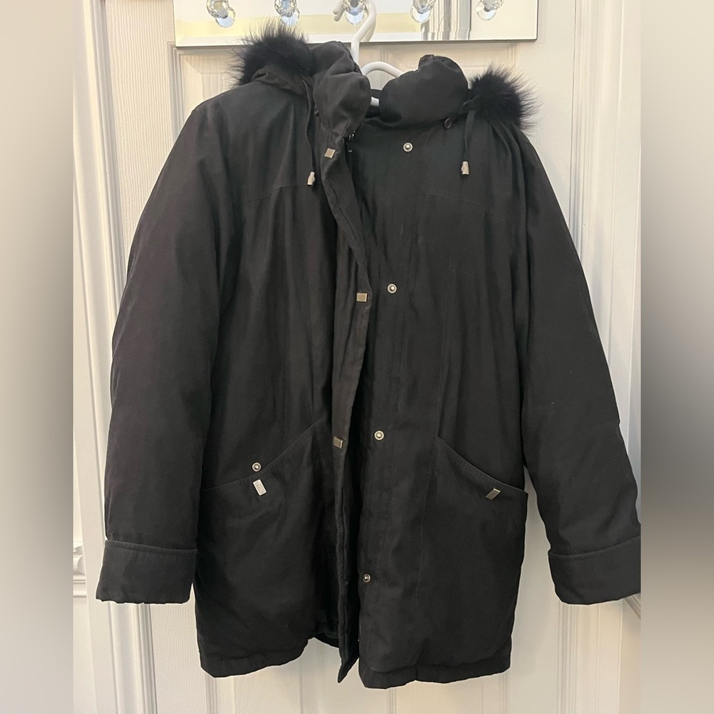 Utex Design Black Jacket with Faux Fur Trim